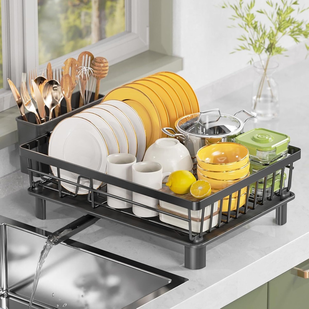 Utensil Holder Dishes Rack Over Sink Dish Drainer Rack Detachable