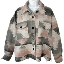 LA MIEL Eldora Aztec Shacket Size MEDIUM Southwest Oversize Raw Hem Jacket