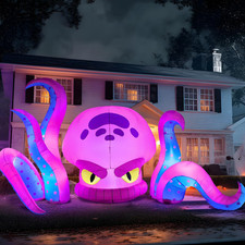 10FT Giant Halloween Inflatable Octopus Tentacles Blow Up Yard Decoration LED
