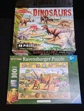 DINOSAURS PUZZLE LOT 2 MELISSA AND DOUG  JUMBO 48 & RAVENBURGER 100 COMPLETE 