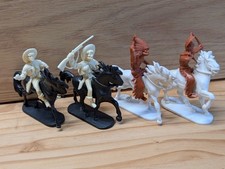 Vintage 1960s Marx Style Plastic Cowboys  Indians Horse Riders Lot - 8pc
