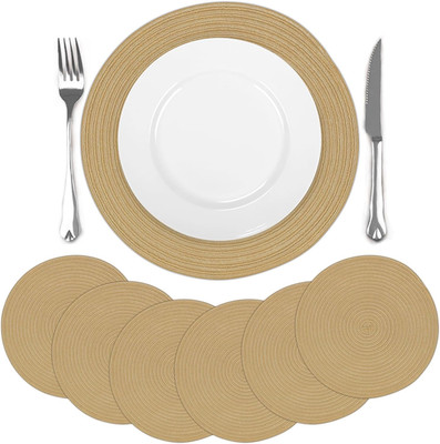 runde geflochtene Tischsets 6er Set, 38 cm rutschfest Baumwolle gewebt Platzsets, waschbar