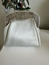 Vintage Lord Taylor Beaded Satin Evening Bag - Silver Blue Clutch