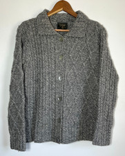 Women s Carraig Donn Cable Knit Merino Wool Cardigan Sweater Gray Sz M