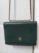 Authentic TORY BURCH Carter Crossbody Purse Clutch  Green