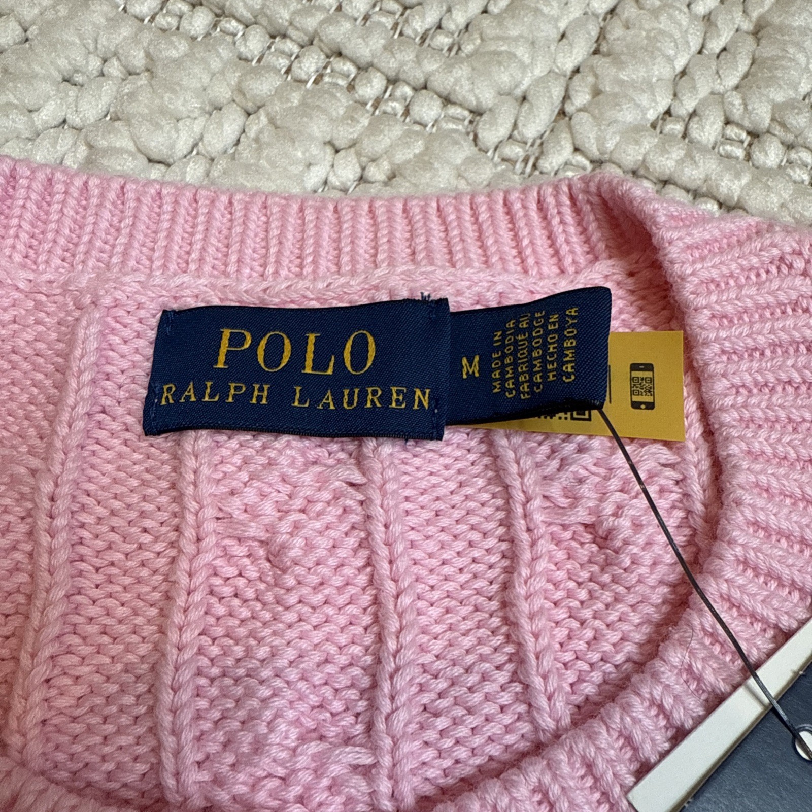 Polo Ralph Lauren Women’s Cable Knit Cotton Cardigan Sweater Pink Button Front