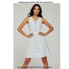 LOFT size 12 white striped sleeveless button up dress 