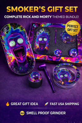 Rick N Morty Gift Set with ashtray, grinder, jar, tray, And More