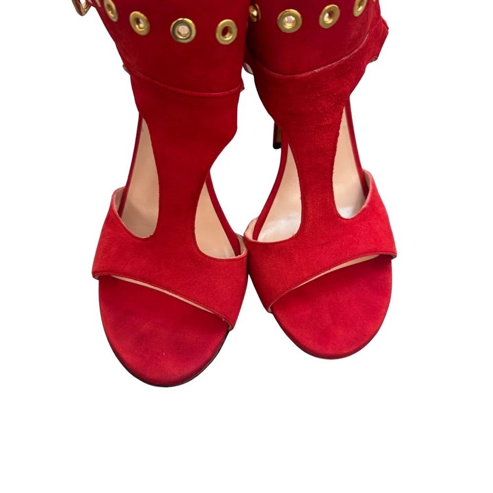 Sandalias Stuart Weitzman mujer ante rojo tacón alto elegante fiesta 39 - Imagen 3 de 4