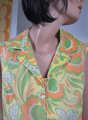 Original 70er Jahre Schürzenkleid Schürze Diolen Apart Zip 38/40 oldschool