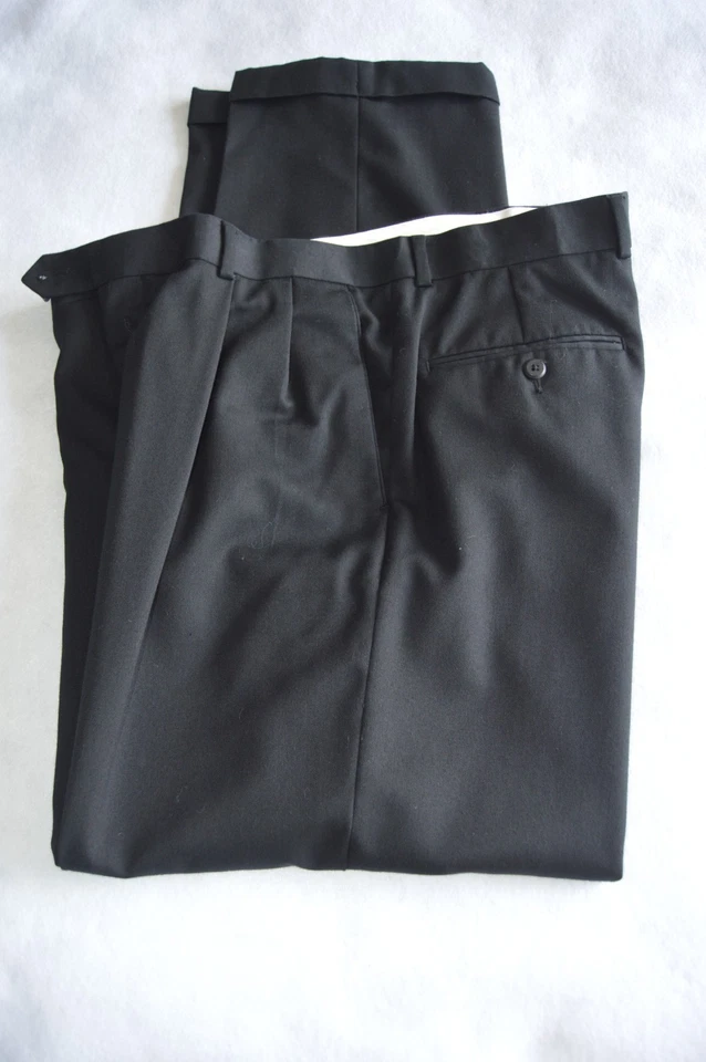 Pantalones de vestir Joseph & Feiss para hombre 36x32 negros puños plisados mezcla de lana Foto 4 de 4