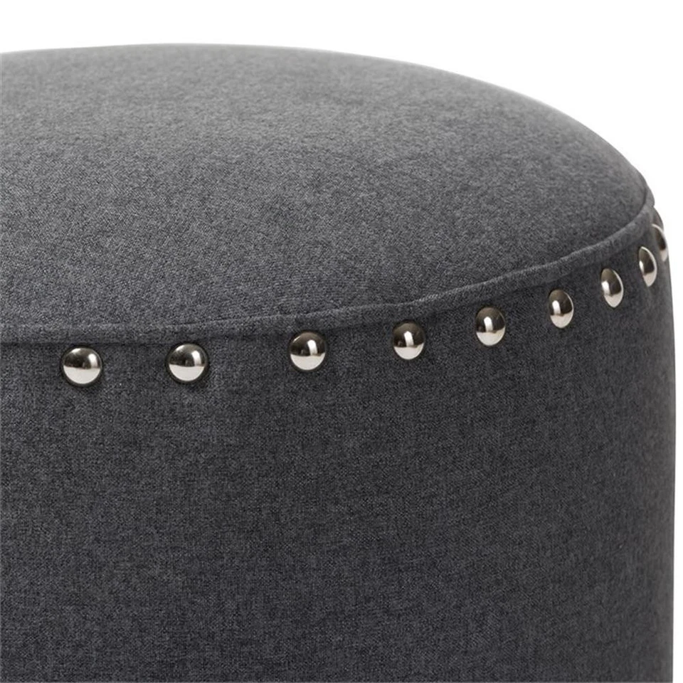 Baxton Studio Rosine 14" Round Pouf in Dark Gray - Image 3 of 4