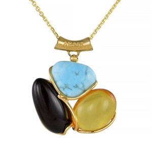 Authentic Talisman Of The Sunlit Depths Gold- Plated Amber And Turquoise Amulet