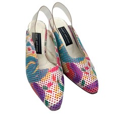 Stuart Weitzman Vintage 80s Pop Art Slingback Pumps 6.5 Colorful Retro Designer