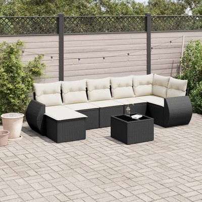 7-tlg. Garten-Sofagarnitur mit Kissen Schwarz Poly Rattan vidaXL