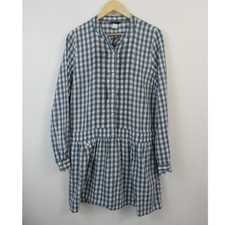 J Crew Size 14 Blue & White Checkered Long Sleeve Drop Waist Mini Dress Plaid
