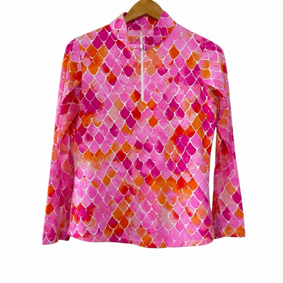 Top IBKUL Mujer Estampado Ariel UPF 50 Cuello Simulado Manga Larga Cremallera Talla M Rosa Naranja Foto 3 de 4
