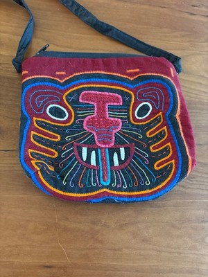 Mola Shoulder Bag Kuna Indians 1970's Vintage Purse CAT FACE