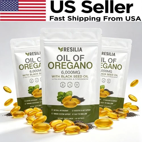 3 Pack Resilia Oil of Oregano 6000mg with Black Seed Oil Softgels-180 Softgels
