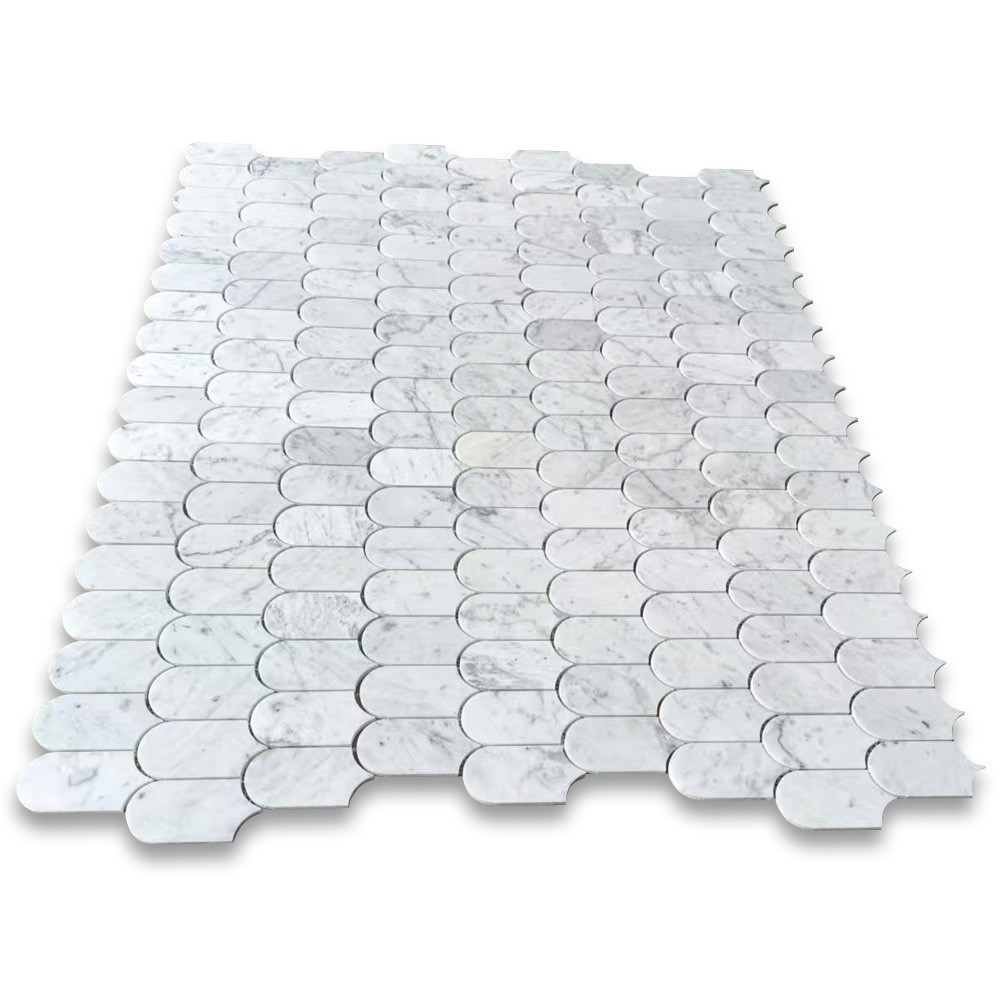 C995XP Carrara White Marble Arched Domed Mermaid Fish Scale Tile Polished
