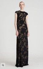 $900 Halston Davin Burnout Gown Black Floral Overlay Evening Dress Women Size 4