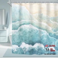 Teal Beach Ocean Wave Shower Curtain 72"W x 72"L - Set of 1