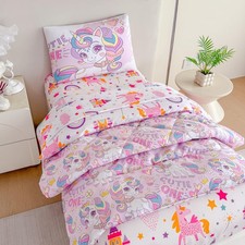 4 Pieces Toddler Bedding for Girls Unicorn Toddler Purple Comforter Bed in A ...