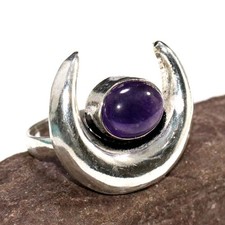 Moon Natural Amethyst 925 Silver Plated Ring US 8.5 Special Edition Design GW