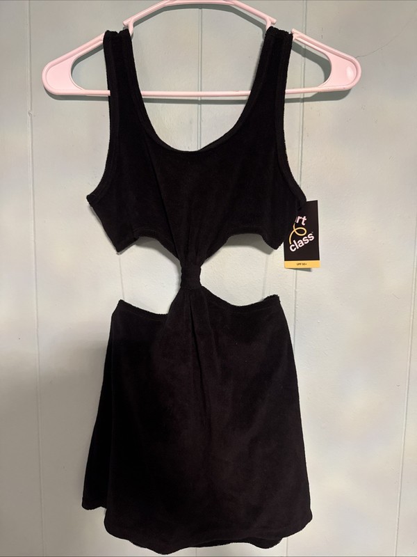 Art Class Girls Size M (14) XL Black Solid Terry Swim Cover Up Dress NWT
