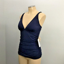 TOMMY BAHAMA  Pearl Solids NAVY V-Neck Long TANKINI SWIM TOP XS