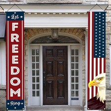4th of July Red White and Blue American Flag Hanging Banners 12 x 71in Porch Sig