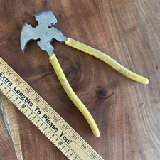 Vintage 10" Unbranded Fencing Pliers Yellow Rubber Grip