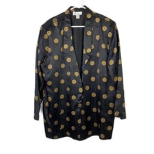 Joanna Vintage Women's Large Black Gold Polka Dot Satin Blazer Jacket USA Made