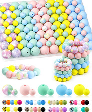 100PCS Silicone Beads for Keychain Making, 9Mm 15Mm Macaron Mixed 5 Colors Si