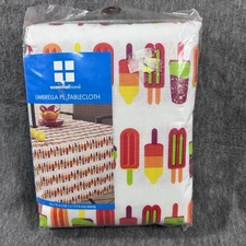 Essential Home 52 x 70” Vinyl Umbrella Tablecloth Popsicle Novelty Print New