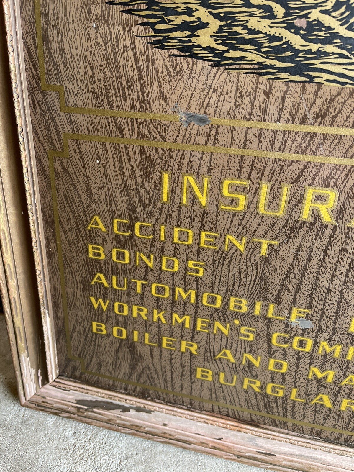 Vintage The Ocean Insurance Metal Sign W/ Lighthouse Image Wood Frame Overvloedig en erg populair