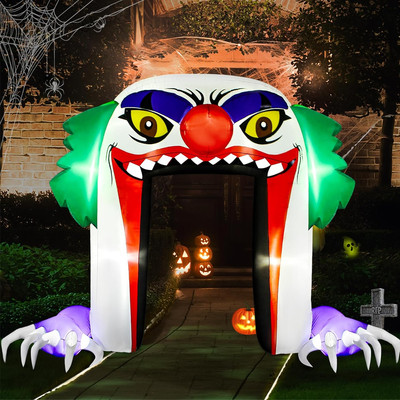 10FT Giant Halloween Clown Archway Inflatable w/ LED Lights Outdoor Yard Décor