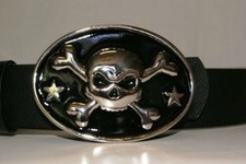 Jolly Roger Skull and Cross Bones Pirate Black Belt Buckle