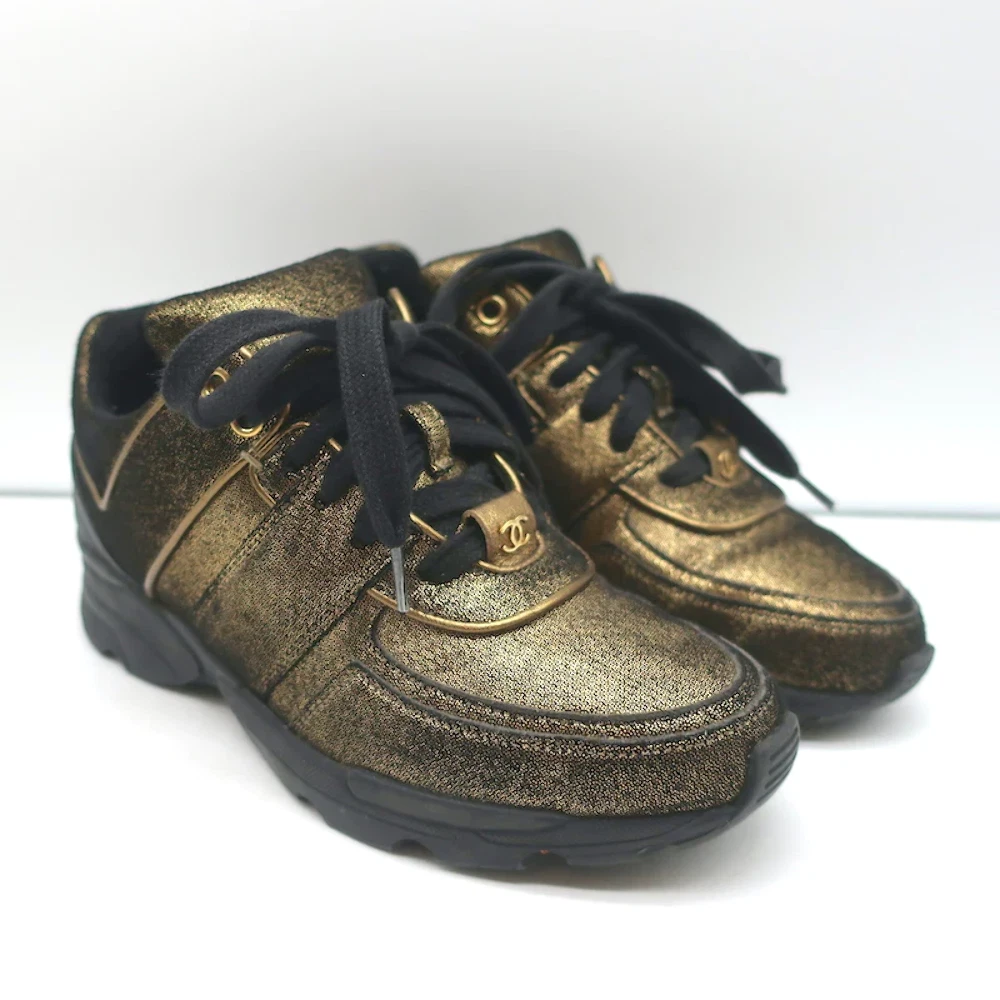 Chanel 16K Low Top Sneakers Gold Metallic Suede Size 35 | eBay