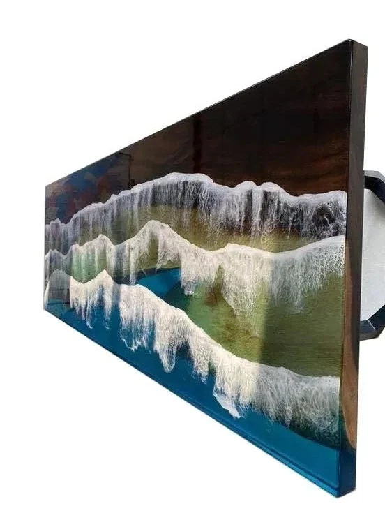 Ocean Wave Epoxy Resin Table Top Centerpiece Dining Table Handmade Furniture Art - Image 2 of 3