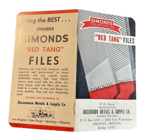 Ducommun Metals Supply Phoenix AZ Simonds Saw Steel Red Tang Files Notebook JQE1 - Picture 6 of 6