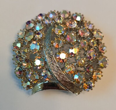 Vintage Art ''Arthur Pepper'' AB Aurora Borealis Rhinestone Large Brooch Signed
