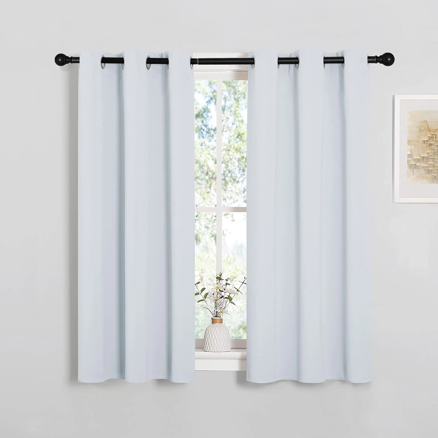 2PCS Greyish White 45"L x 34"W Protection Privacy Darkening Curtains For Bedroom
