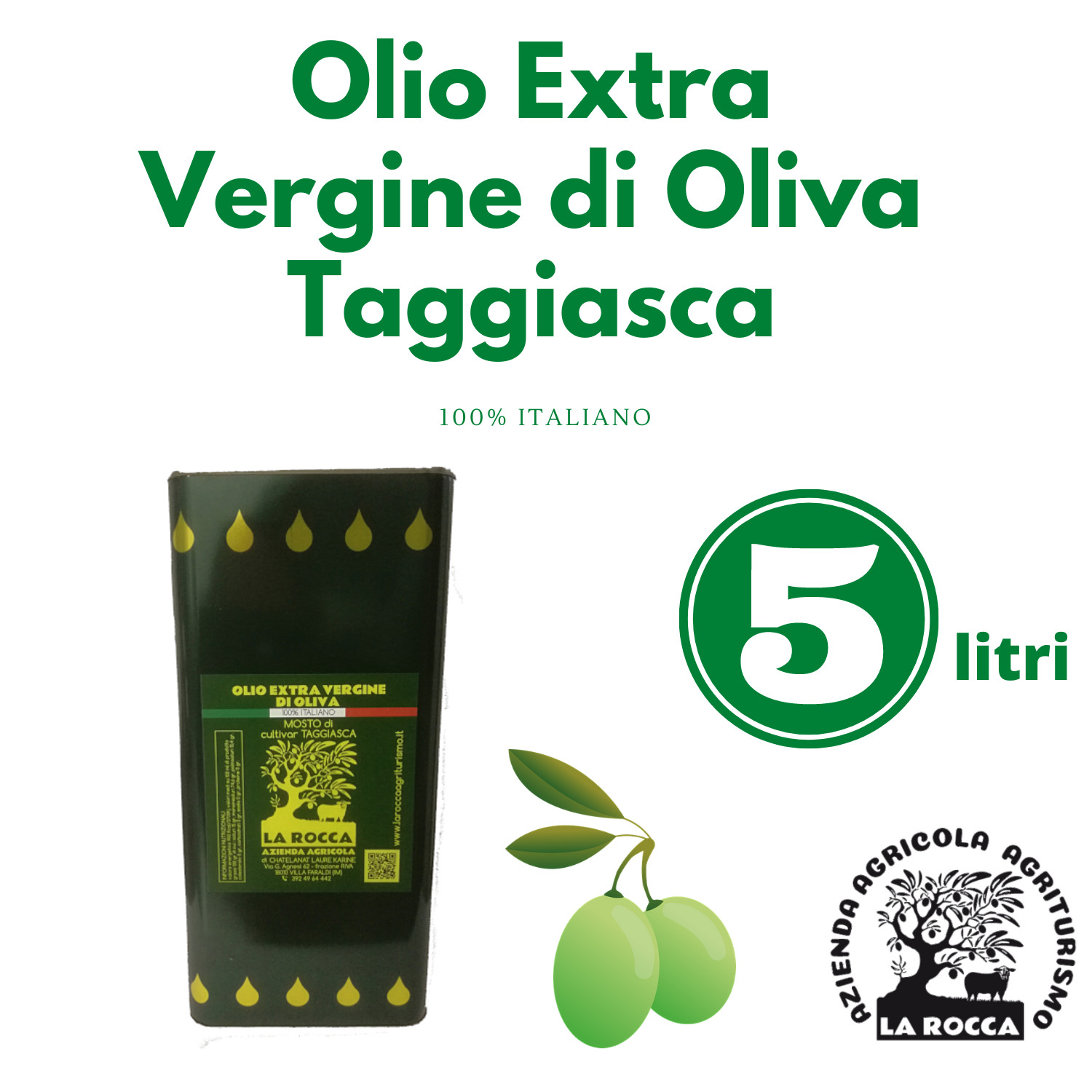 Olio extra vergine di oliva Taggiasca 5 litri prodotto artigianale made in Italy