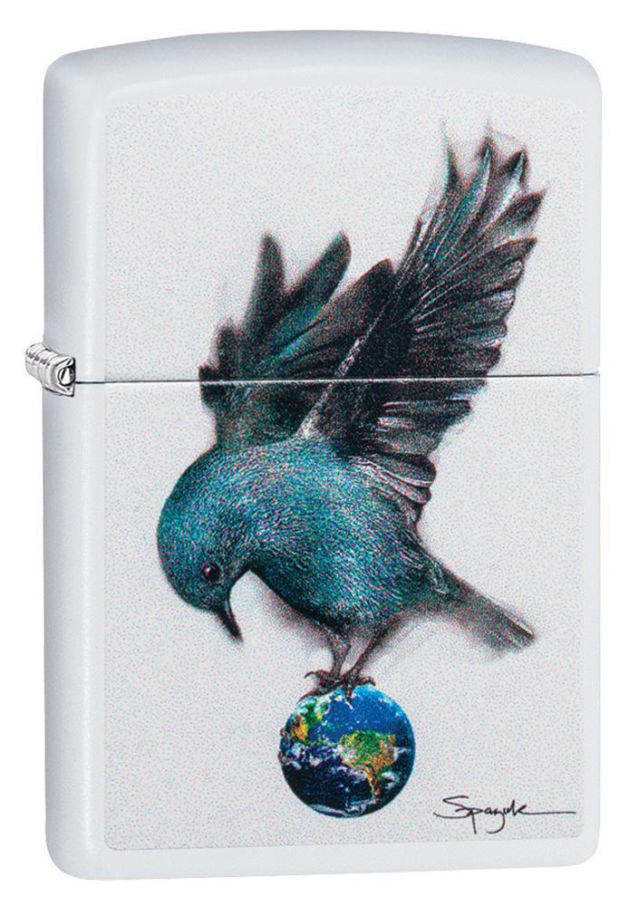 Zippo Lighter Spazuk Blue Bird Design Smoking Pocket Lighter White Matt RARE