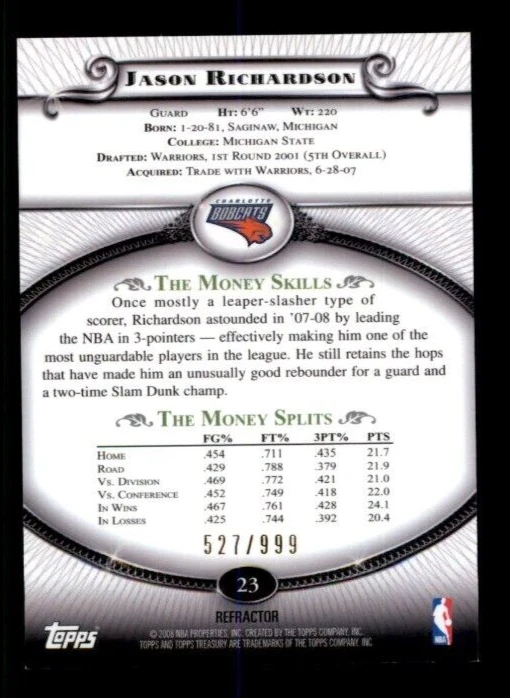 2008-09 Topps Treasury Refractors Bronze #23 Jason Richardson 527/999 - Image 2 of 2