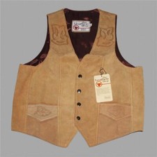 VTG Sears "The Leather Shop" Tooled Horse Horseshoe Suede Snap Vest Men's M NWT