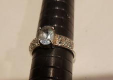 Statement sterling silver ring, marcasite style, blue topaz, size 7