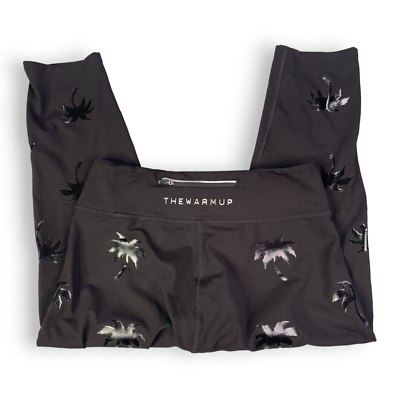 Jessica Simpson The Warmup Yoga Leggings Sz L Black Palm Tree