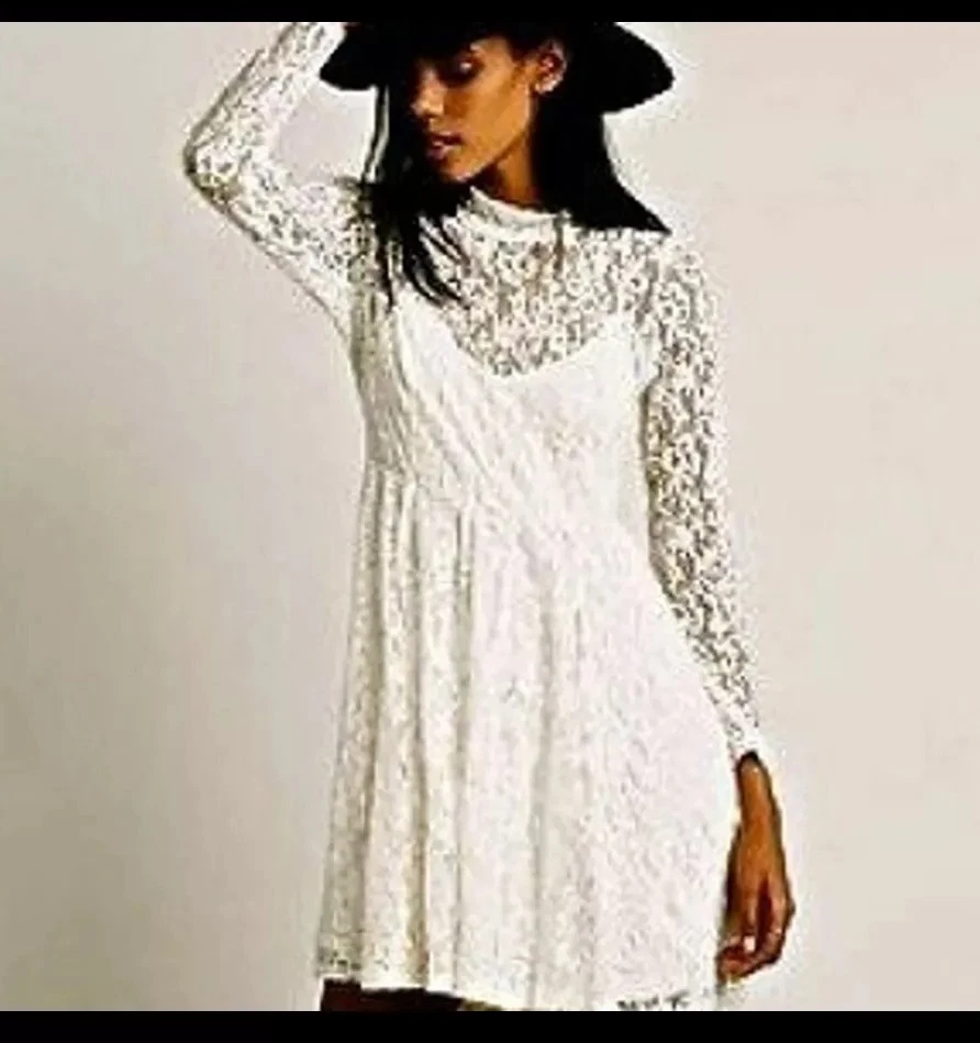 White lace turtleneck clearance dress